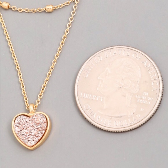 Rose Gold Heart Pendant Layered Dainty Necklace - Picture 4 of 9